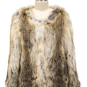 Linda Richards Luxury Off-White & Brown Fur Jacket – Size S ❄️✨